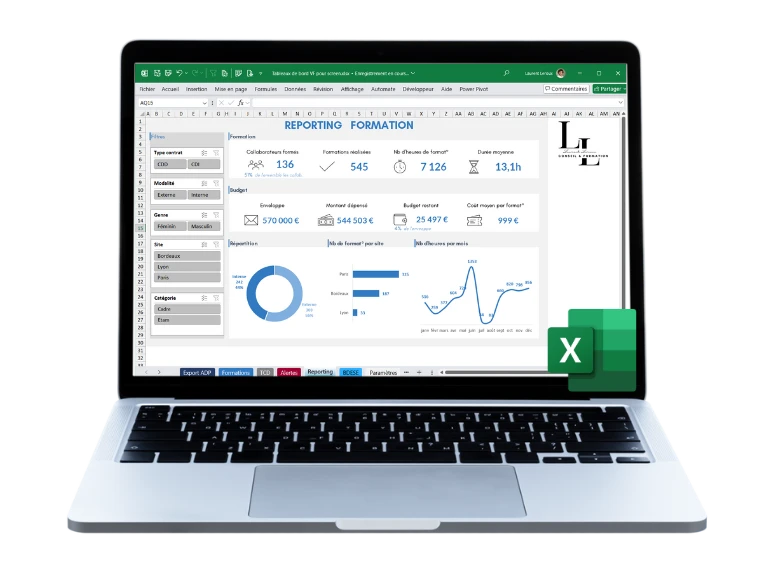 Ordinateur - Outil Excel - page Accueil